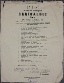 En fest till den ädle Frihetshjelten Garibaldis ära - affisch 1862