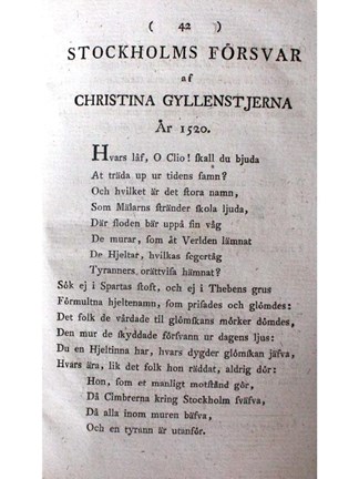 ”Stockholms försvar af Kristina Gyllenstierna” – dikt av N.L. Sjöberg 1796.
