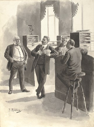 Tre herrar spelar kort