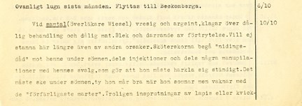 Utdrag ur patientjournal från Beckomberga sjukhus 1932