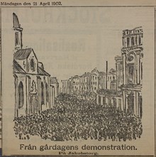 Från gårdagens demonstration. På Jakobstorg - tidningsillustration 1902