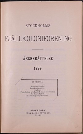 Tryckt årsberättelse från Stockholholms fjällkoloniförening