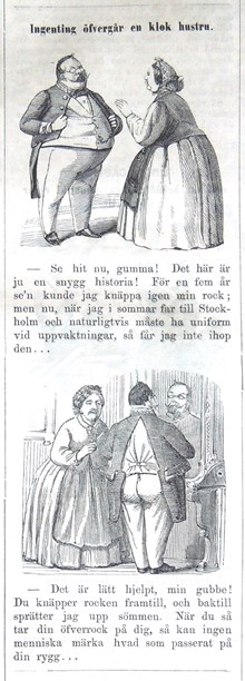 Ingenting övergår en klok hustru. Bildskämt i Söndags-Nisse – Illustreradt Veckoblad för Skämt, Humor och Satir, nr 22, den 3 juni 1866