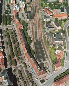 Flygfoto över Östra station