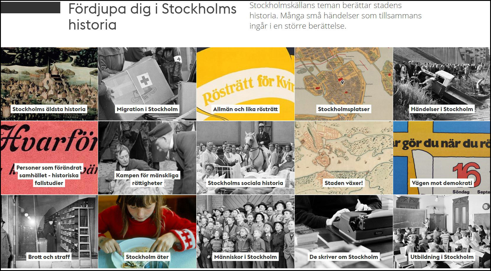 Artiklar med källmaterial på stockholmskällan.se