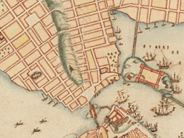 Färglagd karta över Norrmalm i Stockholm, 1642