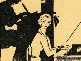 Tecknad bild av en kvinna som skriver på maskin