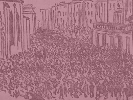 Teckning över rösträttsdemonstrationen på Jakobs torg 1902