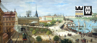 Utsikt över Slussen 1898. Infälld text: Heritage in Motion Award Winner 2017