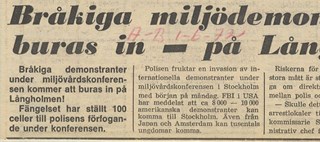 Tidningsartikel om bråkiga demonstranter vid konferensen 1972
