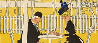 Två personer sitter vid ett bord med varsitt glas framför sig