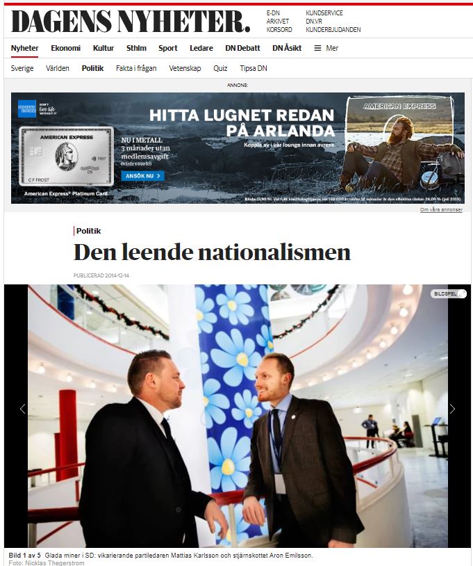 Tidningssida ur Dagens nyheter 14 december 2014