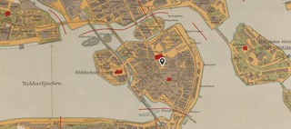 Karta över Stockholm med en kartnål som markerar Stortorget i Gamla stan