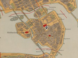 Karta över Stockholm med en kartnål som markerar Stortorget i Gamla stan