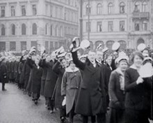 Studenttåget till konungen - Studenterna uppvakta konungen den 11 febr 1914