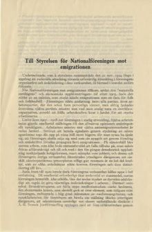 Till styrelsen för Nationalföreningen mot emigrationen 1925