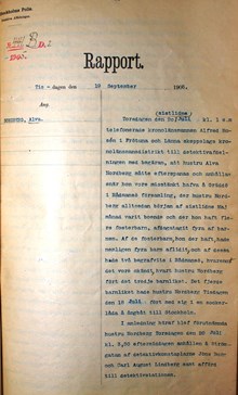 Polisrapport angående änglamakerskan Alva Nordberg - 1905