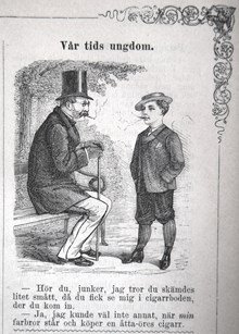 Vår tids ungdom. Bildskämt i Söndags-Nisse – Illustreradt Veckoblad för Skämt, Humor och Satir, nr 40, den 6 oktober 1878