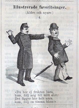 Illustrerade sånger. (Äldre och nyare). 4. Bildskämt i Söndags-Nisse – Illustreradt Veckoblad för Skämt, Humor och Satir, nr 52, den 29 december 1878