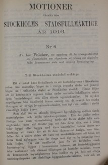 Motion om åtgärder mot oskälig hyresstegring - stadsfullmäktige 1916