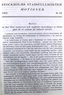 Motion om att Farsta Gård bör omvandlas till ett kulturcentrum - stadsfullmäktige 1962