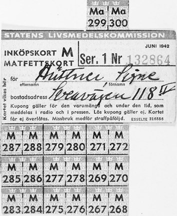 Matfettskort utfärdat till en person på Sveavägen 118.