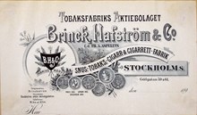 Fakturahuvud. Brinck Hafström & Co snus-, tobaks-, cigarr & cigarett-fabrik