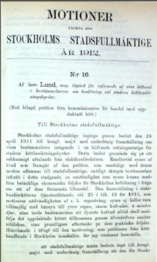 Motion angående lättnader vid stadens köttbesiktning – Stadsfullmäktige 1912