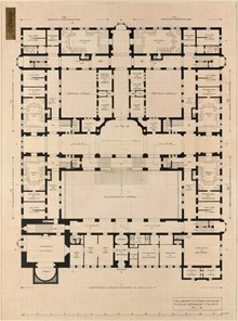 Ragnar Östbergs tävlingsförslag Rådhus ”Mälardrott” 1905, planritning 1 tr.