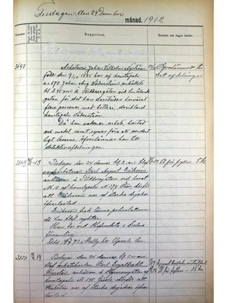 Polisrapporter om berusade stockholmare julen 1912.
