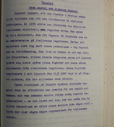 Undersökningsprotokoll från samtal med Capocci den 3 januari 1948