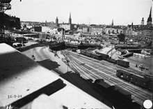 Slussen från Stadsgården under ombyggnad i samband med tunnelbyggnad den 26/8 1932