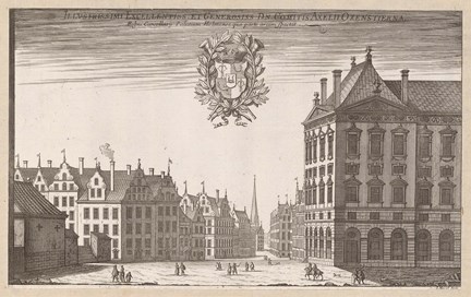 Axel Oxenstiernas palats i Stockholm sett från slottet - gravyr hämtad från Suecia antiqua et hodierna