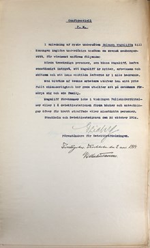 Polisutlåtande angående Salomon Magaliffs ansökan om svenskt medborgarskap - 1914