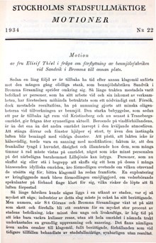 Motion om att flytta benmjölsfabrik från Traneberg - stadsfullmäktige 1934