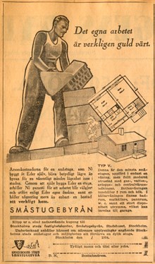 Annons för Småstugebyrån från 1934