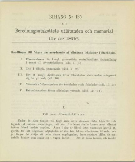 Om behovet av allmänna lekplatser i Stockholm på 1890-talet