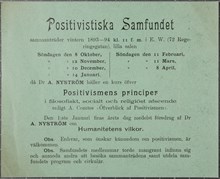 Positivistiska Samfundet sammanträder vintern 1893-94 kl 11 f. m. i E. W. (72 Regeringsgatan), lilla salen