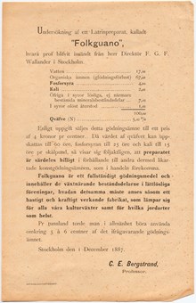 Anslag om Folkguano, Stockholm 1/12 1887