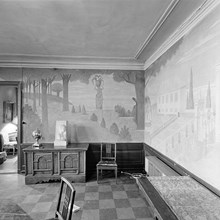 Götgatan 16. Ebba Brahes palats. Interiör med väggmålning