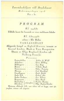 Program vid Stadshusets invigning midsommardagen 1923