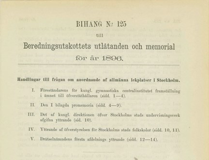 Detalj av framsidan till bihang 125 år 1896 med rubrik och innehåll