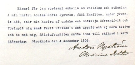 Anton och Louise Nyström skiljer sig - rättsfall 1906