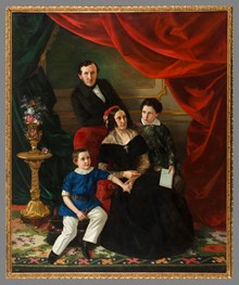 Porträtt av grosshandlare Nils Anders Berg med maka Sofia Petronella Unonius och sönerna Emil och Nils.