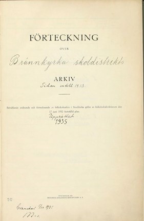 Titelblad i första uppslaget höger sida med handskriven titel