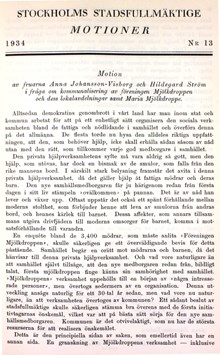 Motion om att kommunalisera Föreningen Mjölkdroppen - stadsfullmäktige 1934