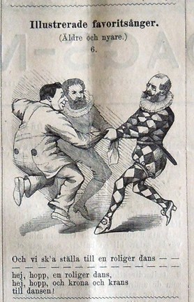 Illustrerade favoritsånger. (Äldre och nyare). 6. Bildskämt i Söndags-Nisse – Illustreradt Veckoblad för Skämt, Humor och Satir, nr 2, den 12 januari 1879