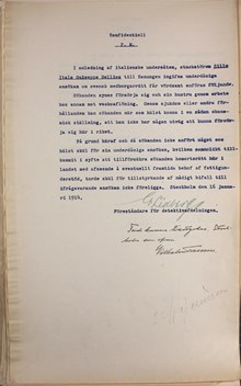 Polisutlåtande angående italienaren Bellios ansökan om svenskt medborgarskap 1914