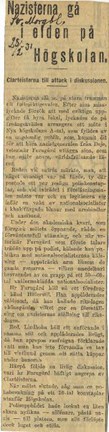 Artikel om fascistmöte på Stockholms högskola, ur tidningen Svenska Morgonbladet den 28 februari 1931.