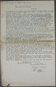 Stridsskrift mot kommunismen delades aldrig ut i målarnas fackförening - brev till Dr Nyström 1931